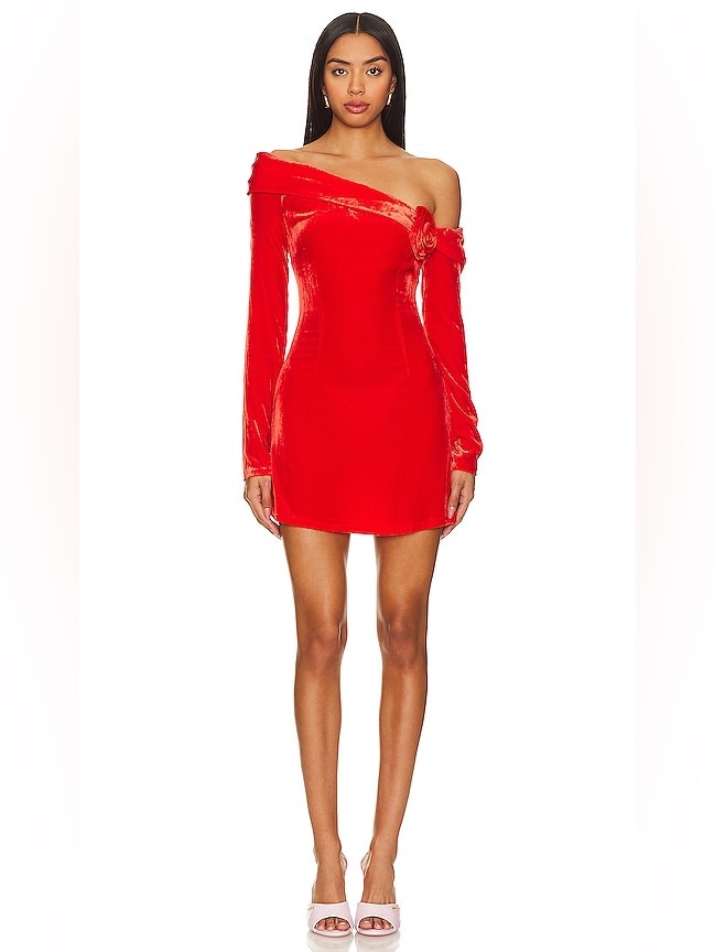 Mirae Scarlette Red Velvet Silk Blend Rosette Mini Dress Size 36